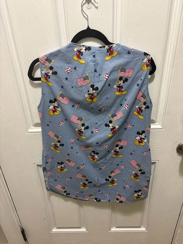 Sassy Scrubs Medium Blue Mickey Mouse Flag Stars Patriotic Scrub Top - Image 8