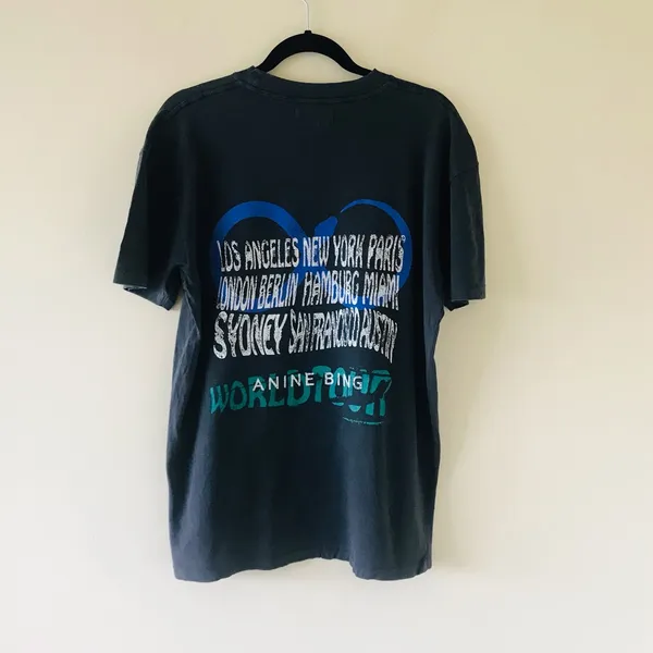 Anine Bing Walker Viper Blue Snake Tee in Washed Black, Size Medium - Image 13