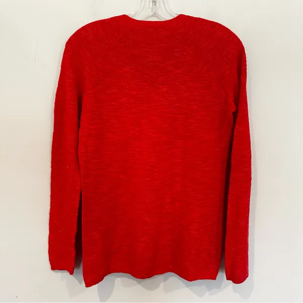 Eileen Fisher Linen V-Neck Sweater Women's Medium Petite Orange Preppy‎ Classic - Image 3