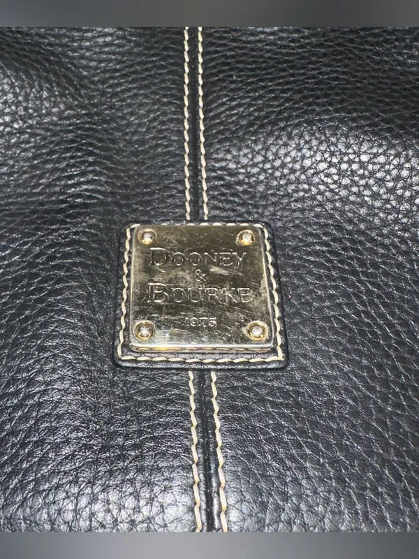 Dooney & Bourke Black Pebbled Leather Drawstring Satchel Bag Pink Gingham Lined - Image 2
