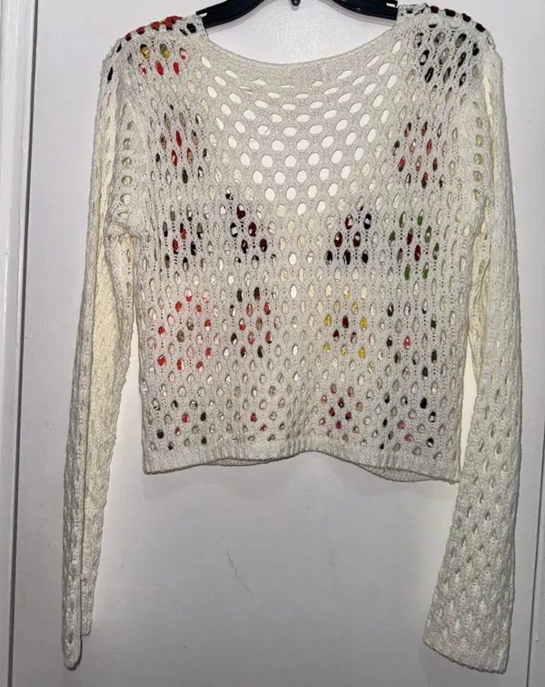 Women’s Crochet Cardigan - Ivory/Multi size S - Image 4