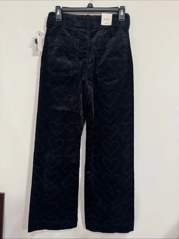 Maeve Anthropologie Colette Charcoal Heart Pattern Wide Leg Corduroy Pants 27T - Image 3