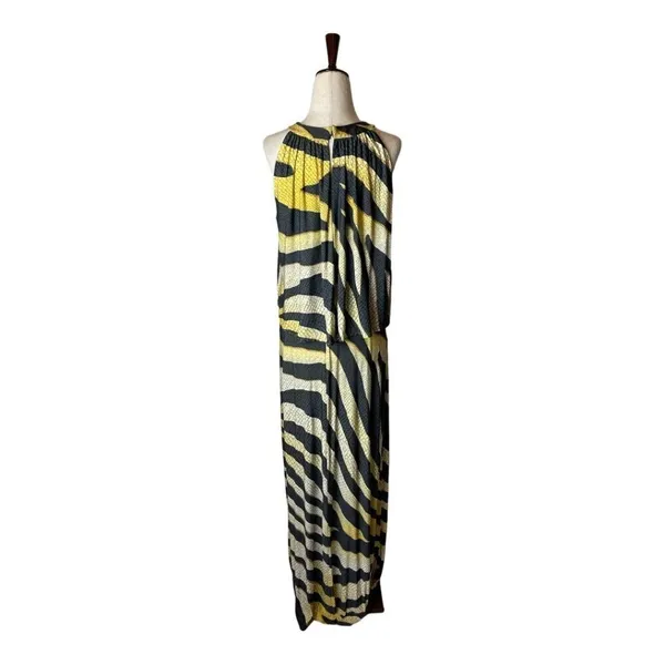 Chico's Black And Gold Zebra Print Jersey‎ Sleeveless Halter Neck Maxi Dress S - Image 4
