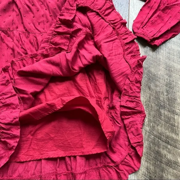 Urban Outfitters Red Wine Long Sleeve Tiered Textured Babydoll Dress Size Medium - Image 7