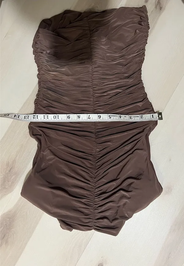 Naked Wardrobe NEW Women XS Espresso Brown Ruched Sleeveless Top Minimalist Chic - Image 7