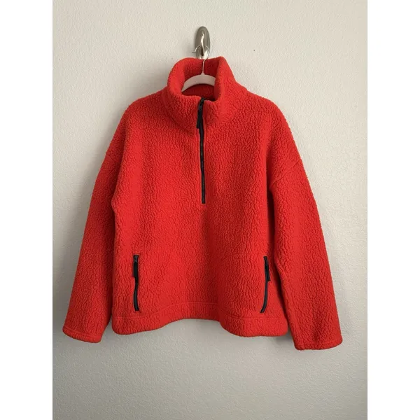 J.Crew Polartec Red Half Zip Sherpa Fleece Pullover Jacket Cozy Gorpcore XL - Image 3