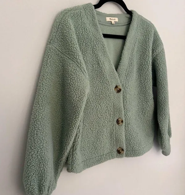 Madewell (RE)sourced Fleece Crop Cardigan Mint Green - Image 3