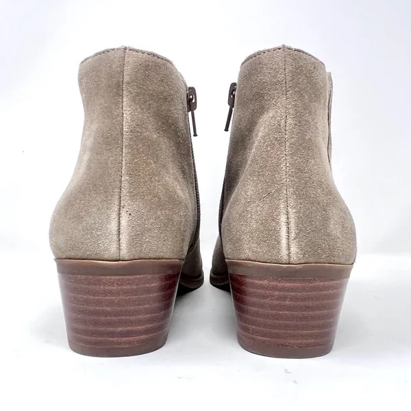 Crown Vintage Beatrix Taupe Suede Leather Low Block Heel Ankle Bootie 7 - Image 10