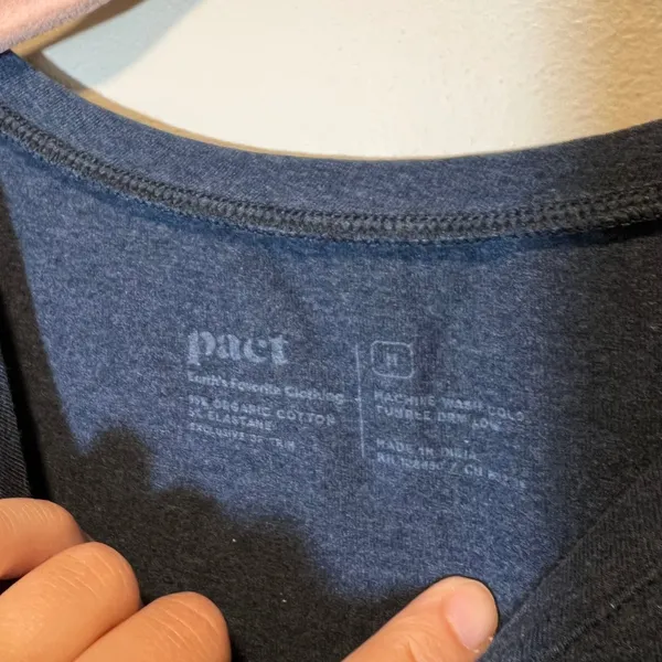 Pact Organic Cotton Long Sleeve Crew Neck Tee Heathered Navy Blue Medium - Image 5