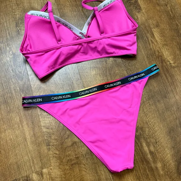 Calvin Klein Pink Branded Strappy Bikini Set Sz L/XL - Image 13