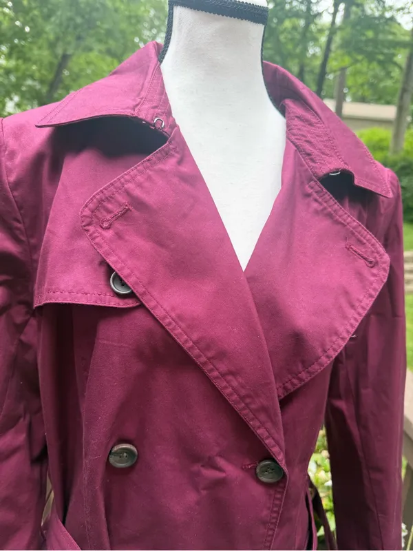 BANANA REPUBLIC Maroon Belted Trench Coat Jacket Size L Large - Image 10