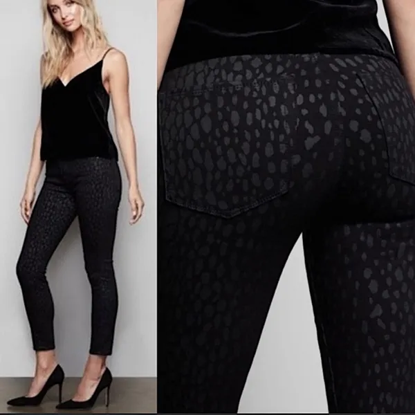 Good American Good Legs Crop Animal Print Jean Size 28/6 Black STRETCH! - Image 2