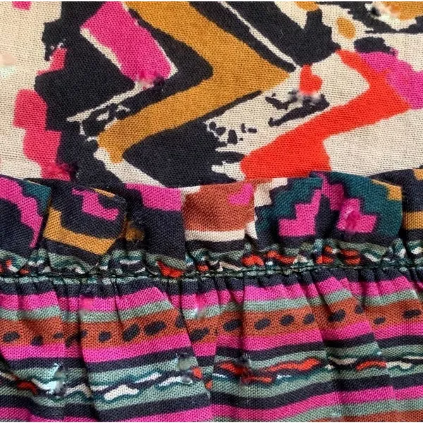 Zara Angie Belted Abstract Print Mini Dress Pink Red Boho‎ Ruffle Drop Waist XS - Image 11