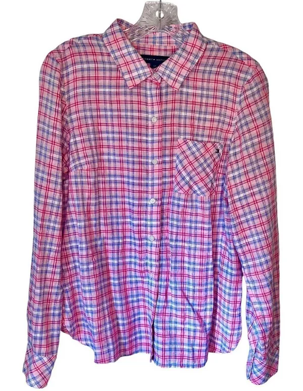 Tommy Hilfiger | Women’s Long Sleeve Plaid Pattern Button Down Blouse Top Sz S/P - Image 3