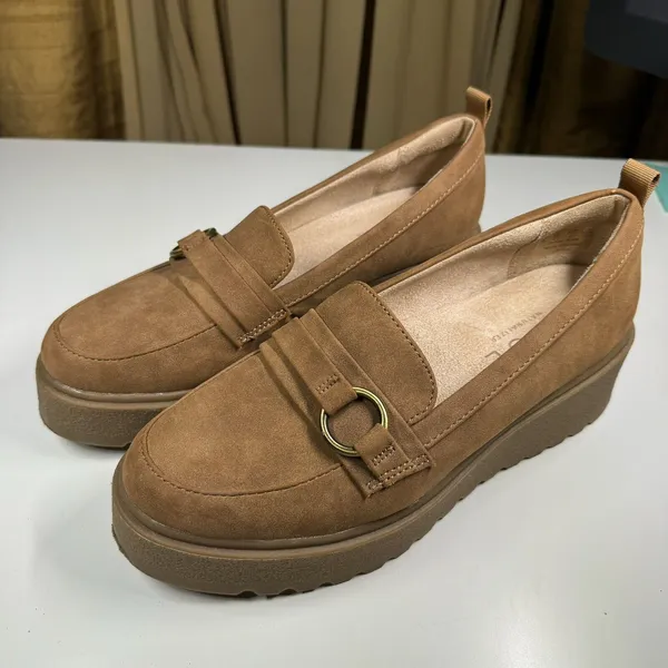 Naturalizer Soul Joyla Platform Loafers Tan Faux Suede Slip On Shoes 7M - Image 4