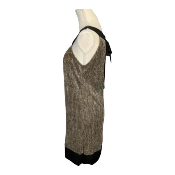 Black Gold Shimmery Shift Short Dress Size 8 Sleeveless Tie Back Night Out - Image 3