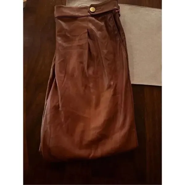 LOFT Tall Size 14 Faux Leather Pants Brown Button Tab NWT $89 - Image 3