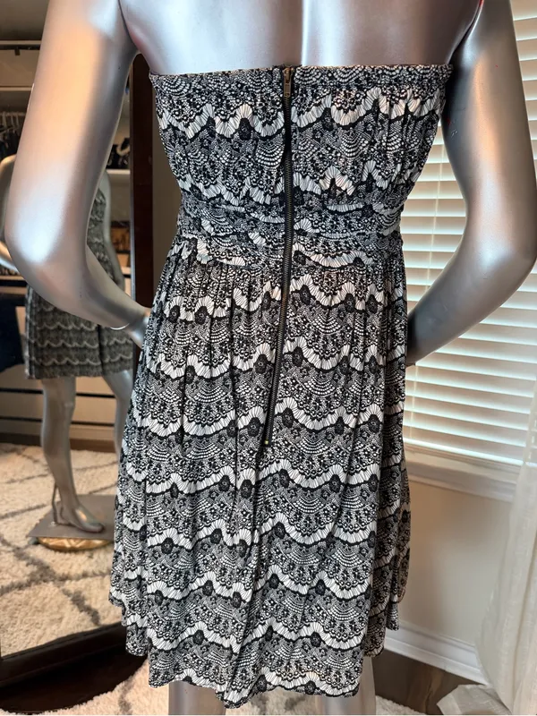YA Los Angeles Strapless Lace Print Mini Dress Medium Cotton Blend Smocked Zip - Image 5