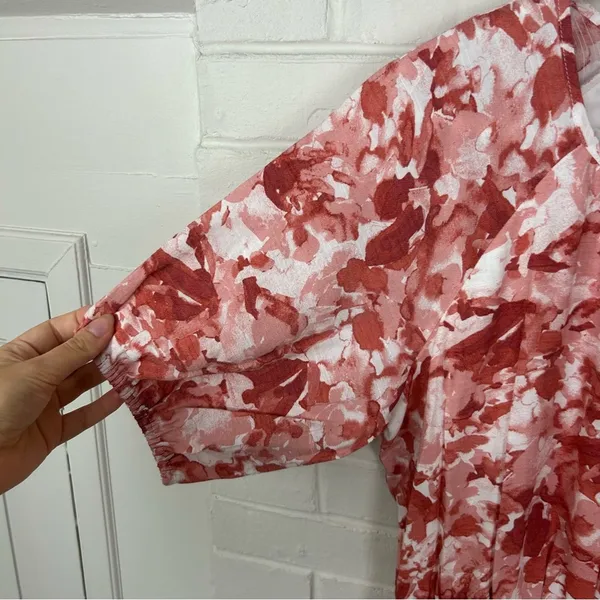 NWT Nine West Puff Sleeve Chiffon Maxi Midi Dress In Pink Abstract Floral M - Image 9