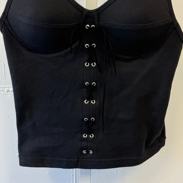 Y2K Betty Blue Lace Up Corset Style Build In Bra Bustier Cami‎ Top Gothic Lg Blk - Image 4