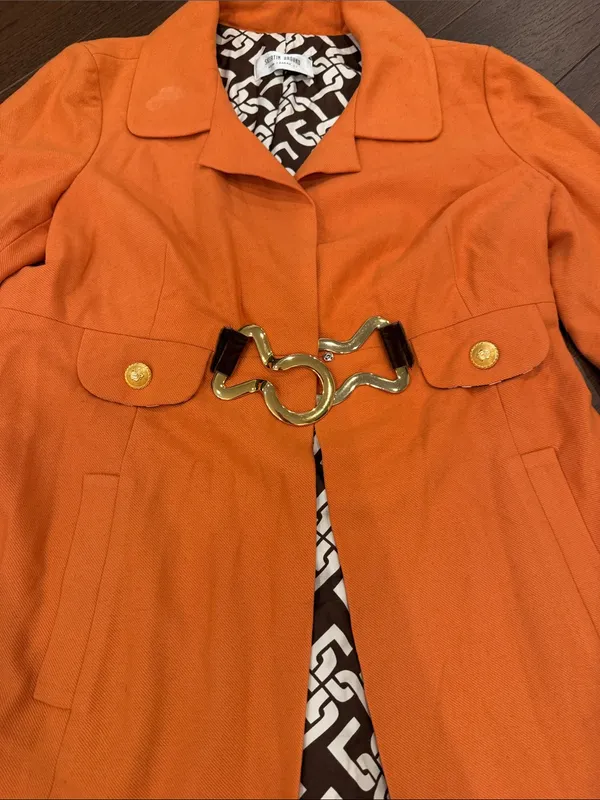 Skirtin Around Orange Horsebit Coat Geometric Lined Jacket Size Small? - C54-115 - Image 3