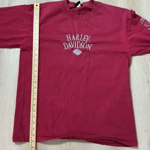 Harley Davidson Motorcycles Embroidered Red Cotton T Shirt Women's Biker‎ Grunge - Image 7