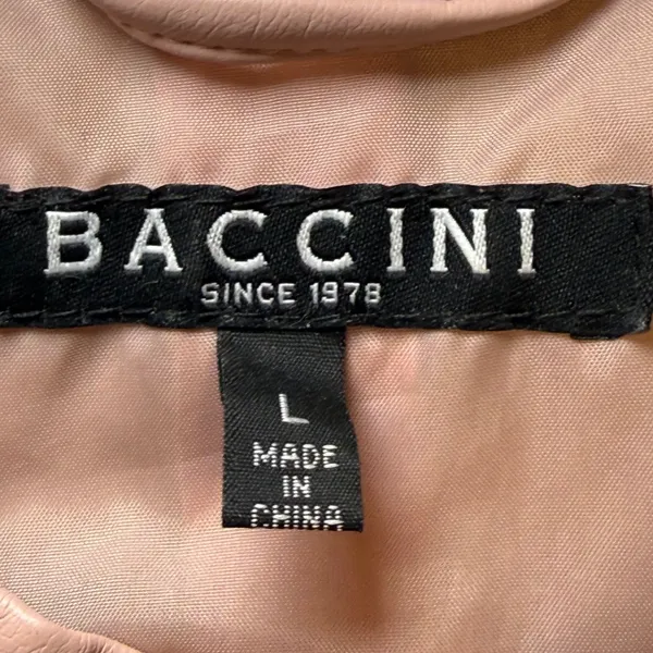 Baccini Blush Pink Faux Leather‎ Peplum Jacket Mandarin Collar Size L - Image 3