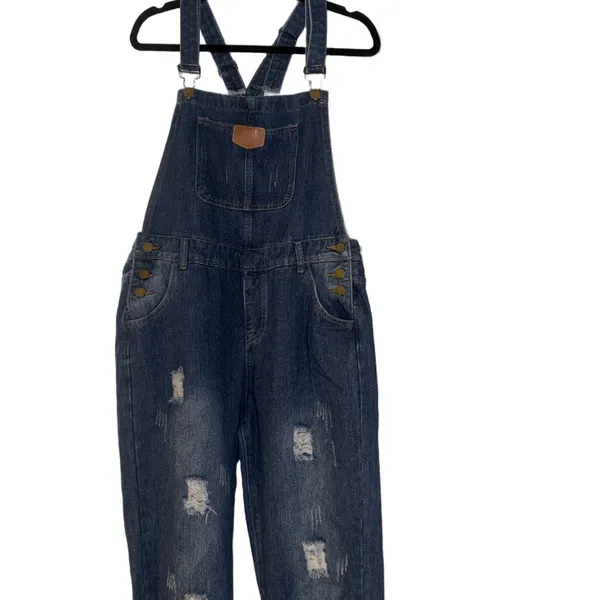 Relaxed Dark Blue Denim Overalls for Women - Image 3