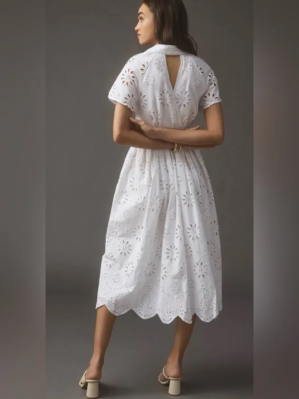 Maeve by Anthropologie White Eyelet Cotton Midi Dress - Image 2