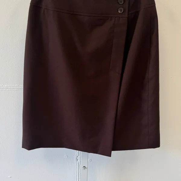 Vintage Lord & Taylor Brown 100% Pure New Wool Button Wrap Mini Skirt Size 4 - Image 4