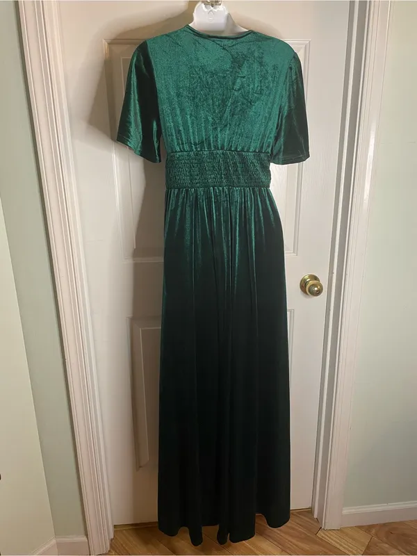 Baltic Born Deep Green V Neck Velvet Maxi Dress Side Slit Size Small kelly - Image 5