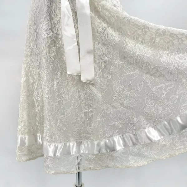 Tahari White Lace Satin Bow Dress Sleeveless V Ivory Wedding Eloping ASL Size 8 - Image 6