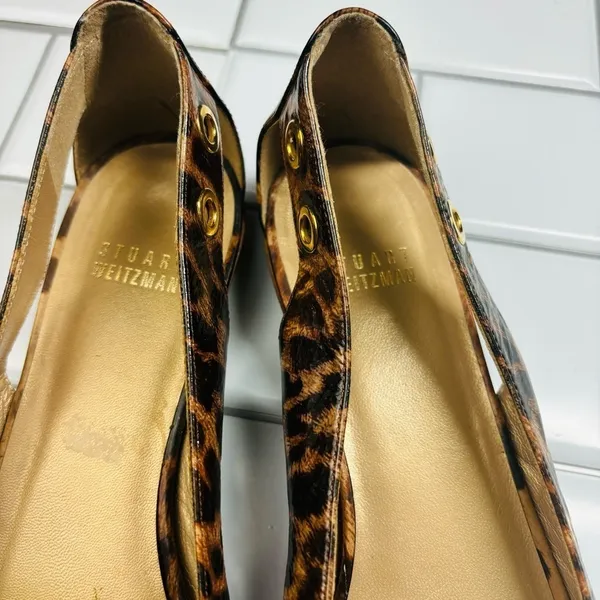 Stuart weitzman chitchat leopard printed‎ ballets flats open toe 8M - Image 4