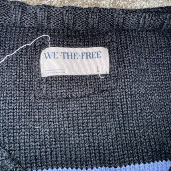 Free People We The Free Tommy Sweater Vest Womens Black Blue Striped V-Neck Knit - Image 3