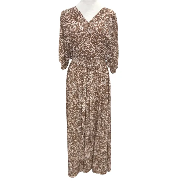 Anrabess Beige Print Faux Wrap Maxi Summer‎ Beach Long Dress Large Lined Dolman - Image 2