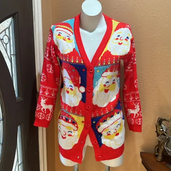 Red Christmas button up cardigan - Image 3