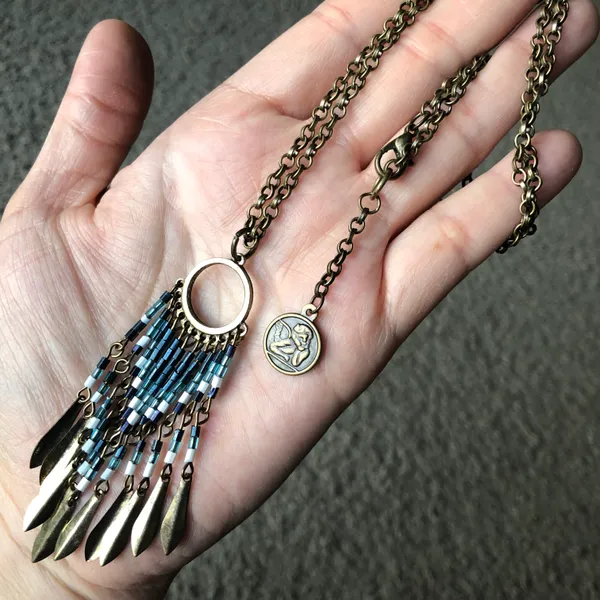 Vintage boho fringe necklace Brown - Image 7