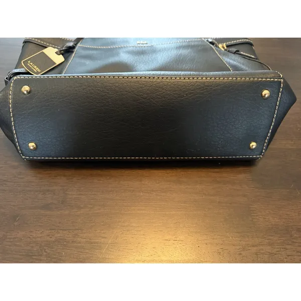 Lauren Ralph Lauren LRL Black Leather Sheldon Tote Handbag Shoulder Bag Purse - Image 9