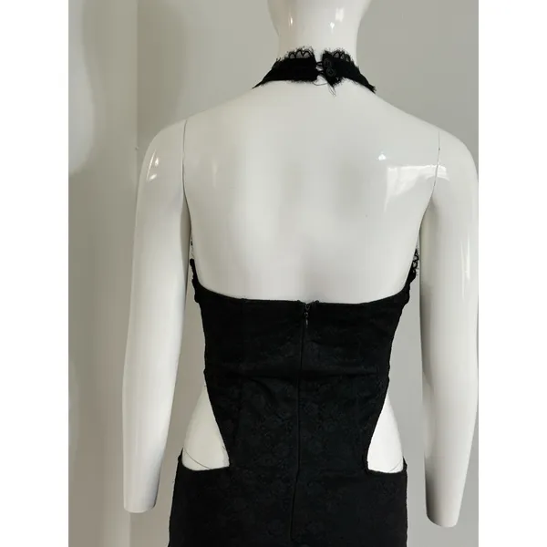 Windsor Gothic Lace Halter Mini Dress Women’s Black Cutout Whimsigoth Size M - Image 8