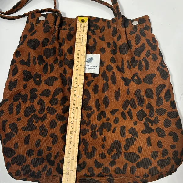 Leopard Print Corduroy Tote‎ Bag Brown Black Animal Pattern Snap Closure Lined - Image 7