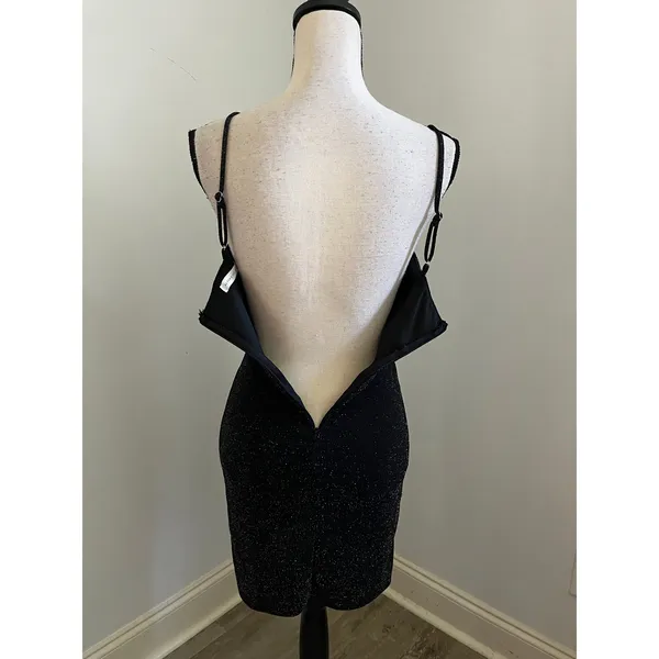 Black Glitter Cocktail Dress sz Small Party LBD Wedding Guest Glam Sparkly‎ Chic - Image 9