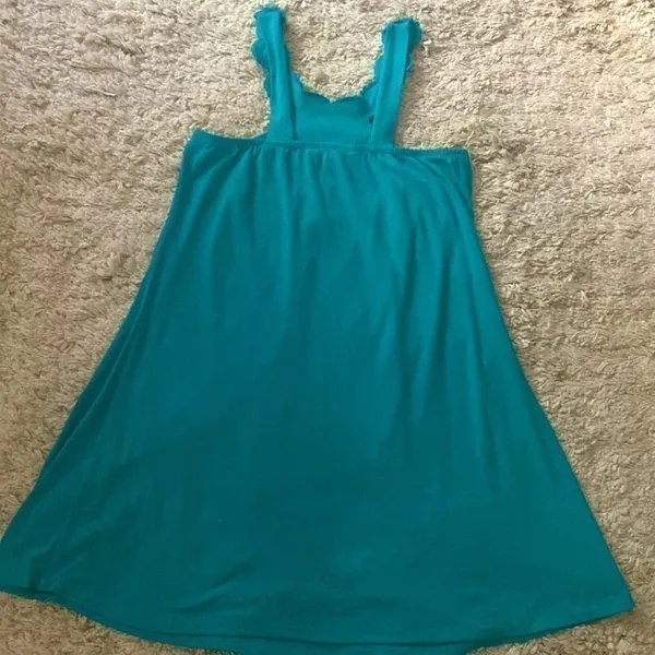 Celebrity Pink turquoise green halter top/dress. Handmade flowers . Size Large. - Image 6