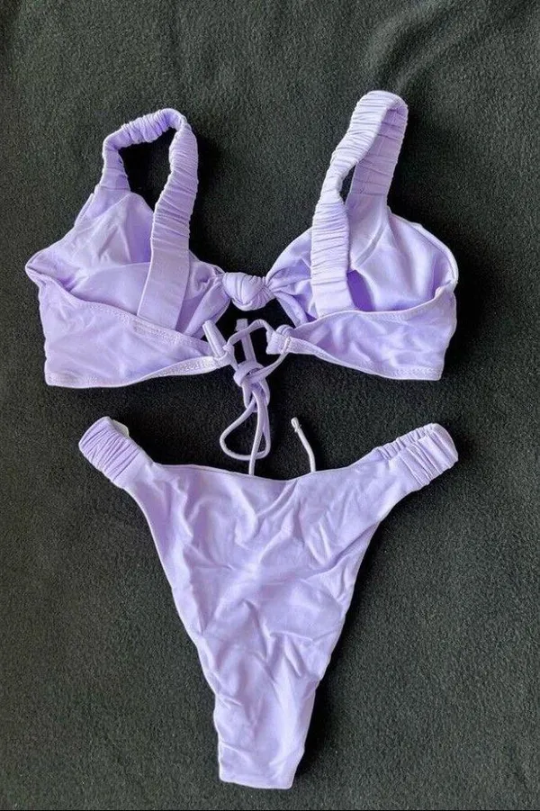 Taro purple knot ruched bikini set - Image 5