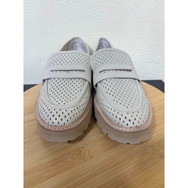 Dolce Vita Loafers 9 Malila Ivory Perforated Leather Lug Sole Penny Shoes - Image 6