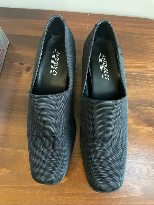 AEROSOLES Navy Woven Stretch Slip-On Block Heel Pumps - Image 3