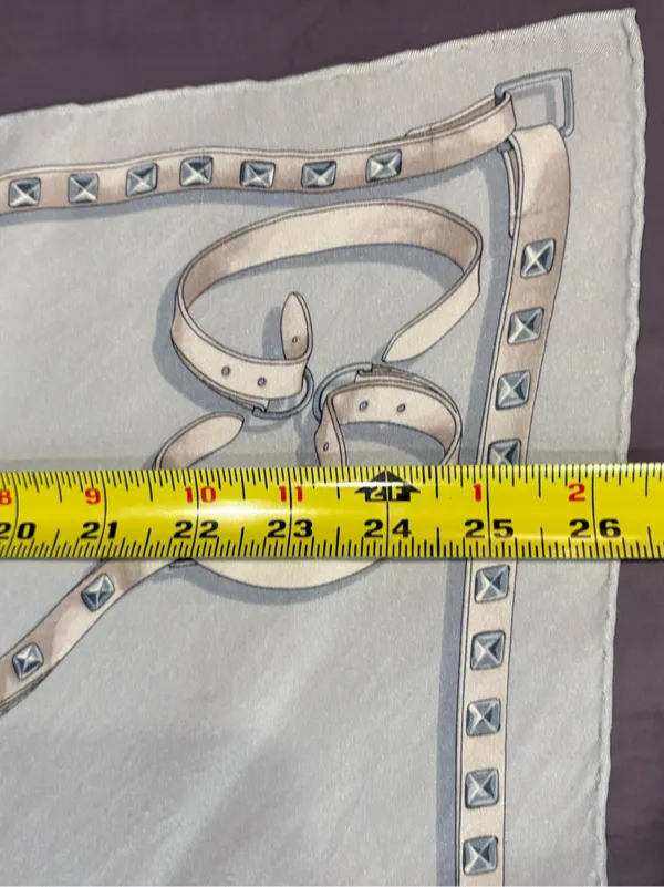 Gucci Silk Wrap/ Scarf Chains and Straps Brown and Blue Approx size 25” x 26” - Image 5