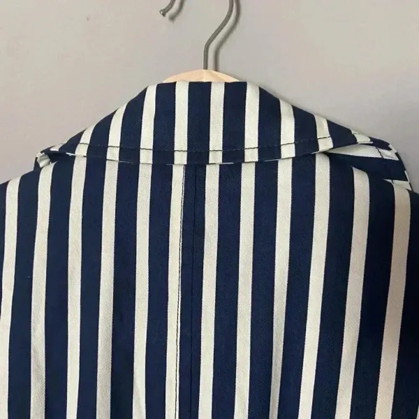 Express Women's S Blue White Striped Pleated Back Trench Coat Size Small Preppy‎ - Image 11