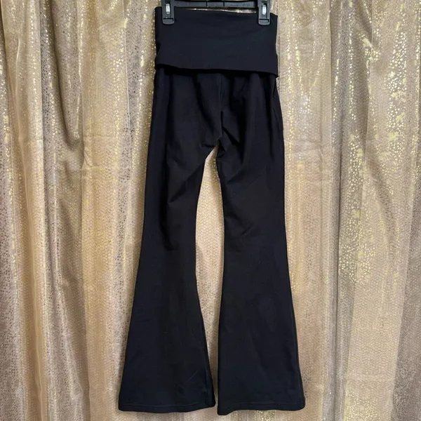 Aerie The Hugger Black Foldover Hi Rise Flare Leggings XS - Image 2