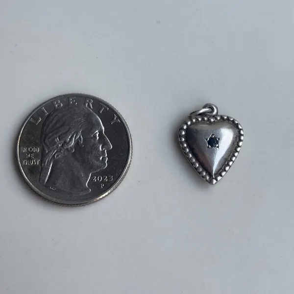 Vintage Rhinestone Star Heart Charm 925 Sterling Silver Unmarked - Image 2