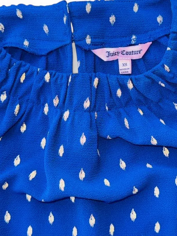 Juicy Couture Blue Polka Dot Fit & Flare Dress XS Belted Waist Y2K Feminine Midi - Image 5